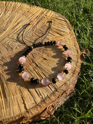 Bransoletka regulowana Kocie Oko z kryształkami