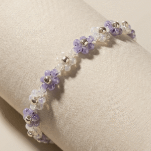 Bransoletka Daisy Kwiatuszki fioletowo-kremowa