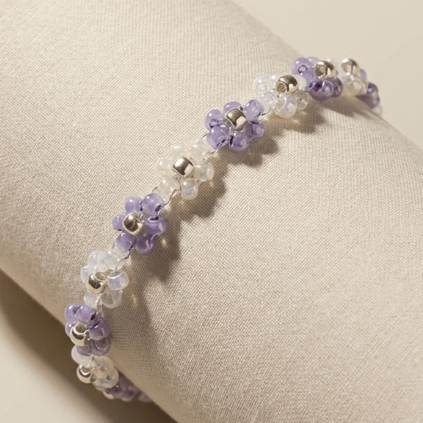 Bransoletka Daisy Kwiatuszki fioletowo-kremowa