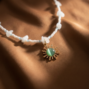 Słoneczny naszyjnik z akwamarynem - złoty