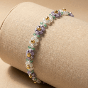 Bransoletka Daisy Kwiatuszki fioletowo-biało-zielona