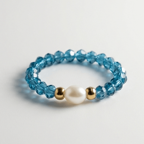 Pierścionek Perła Naturalna - turkusowy