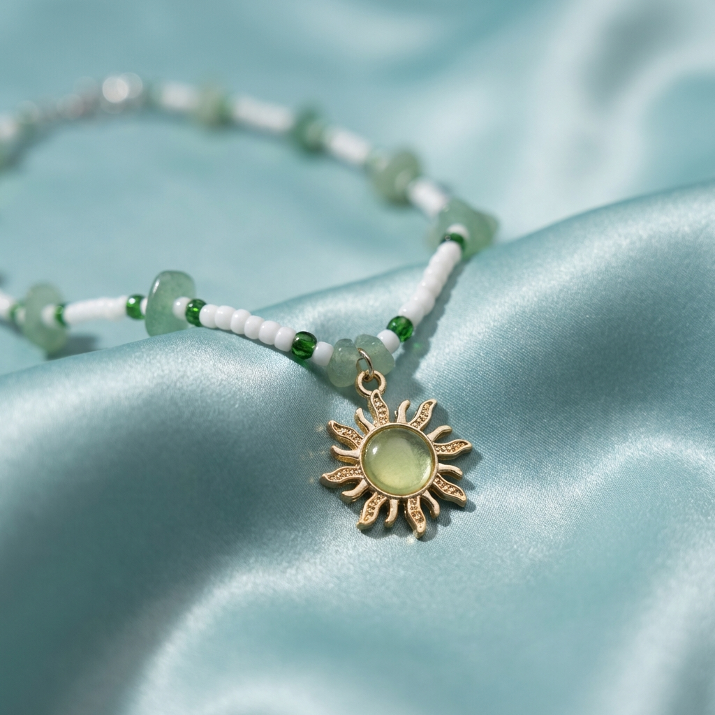 Słoneczny naszyjnik z zielonym jadeitem - złoty - obrazek 2