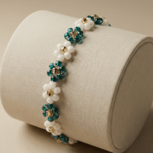 Bransoletka Daisy Kwiatuszki szmaragdowo-biała