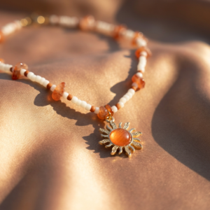 Słoneczny naszyjnik z agatem perskim - złoty