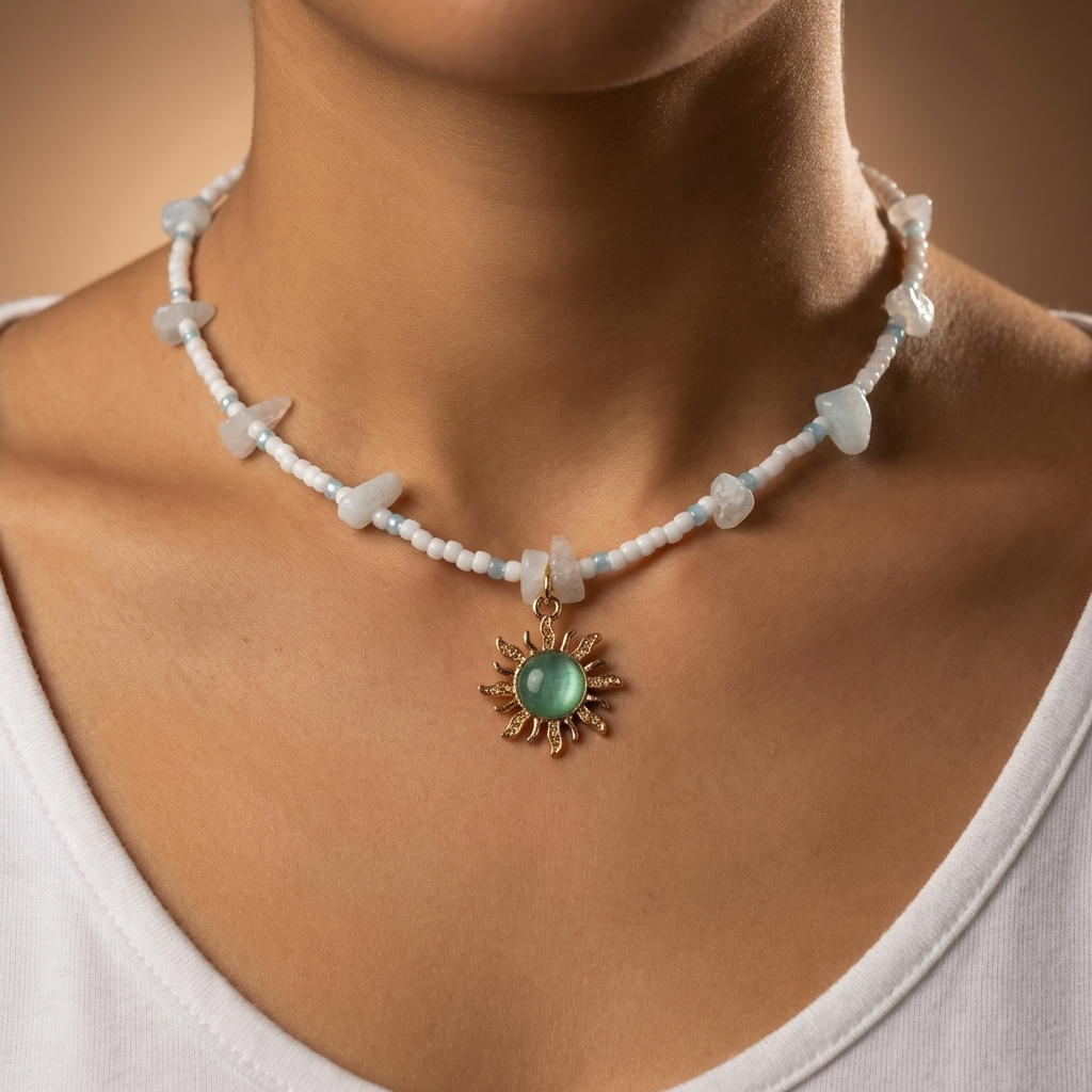 Słoneczny naszyjnik z akwamarynem - złoty - obrazek 2