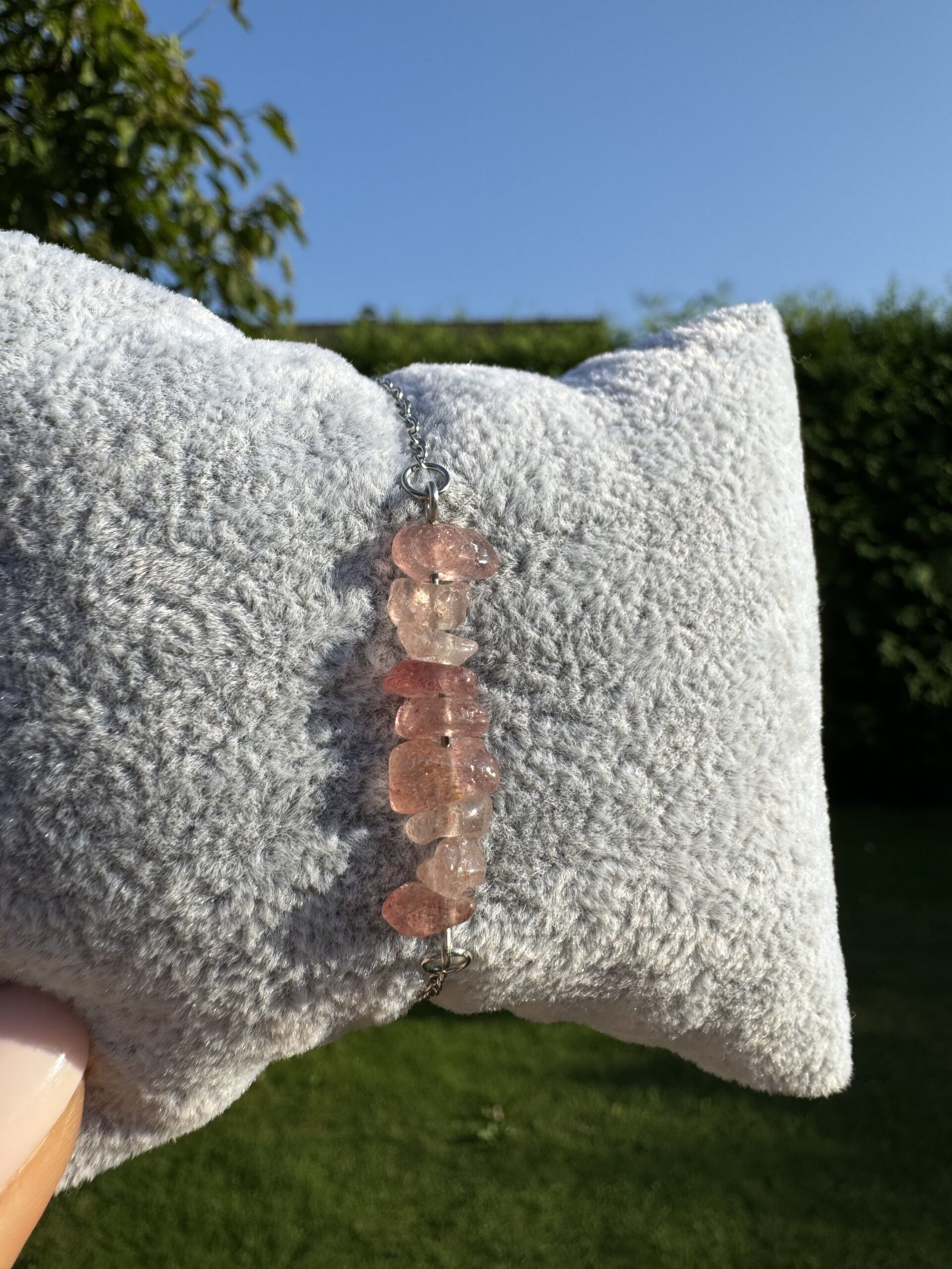 Bransoletka z kwarcem arbuzowym ze stali chirurgicznej - obrazek 2