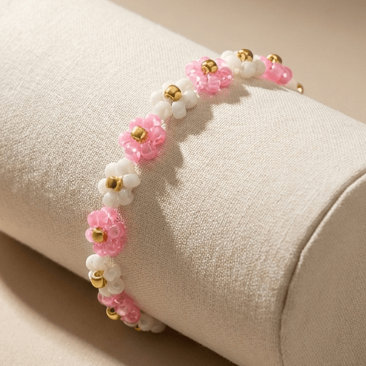 Bransoletka Daisy Kwiatuszki różowo-biała