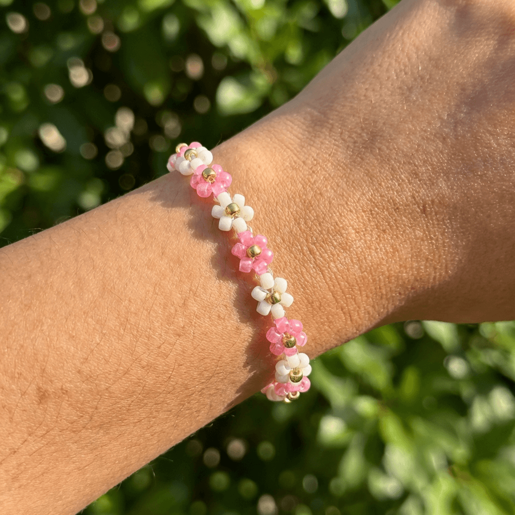 Bransoletka Daisy Kwiatuszki różowo-biała - obrazek 2