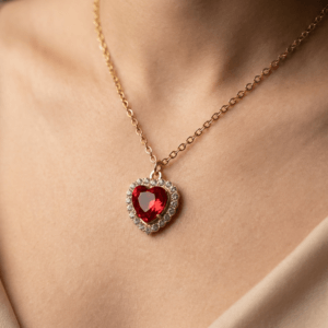 Naszyjnik Crystal Gold Red Heart- stal chirurgiczna