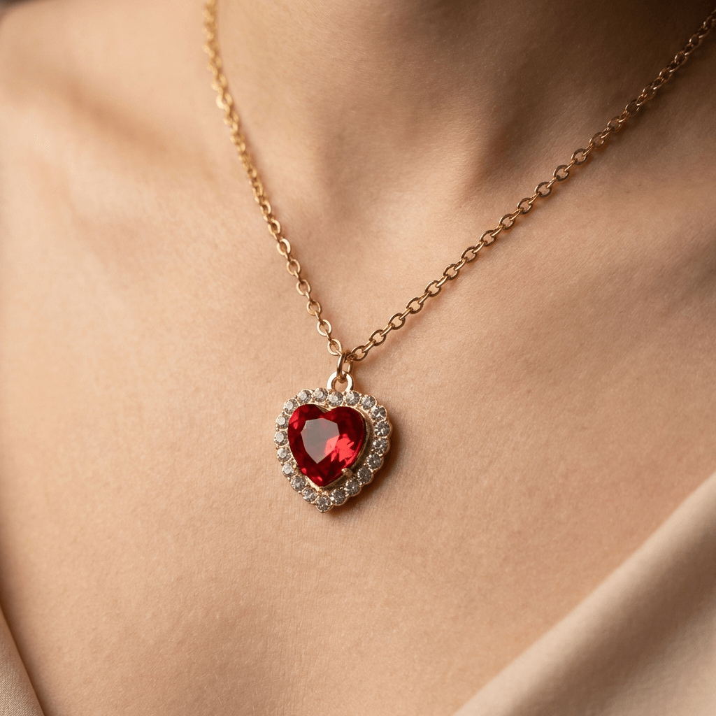 Naszyjnik Crystal Gold Red Heart- stal chirurgiczna