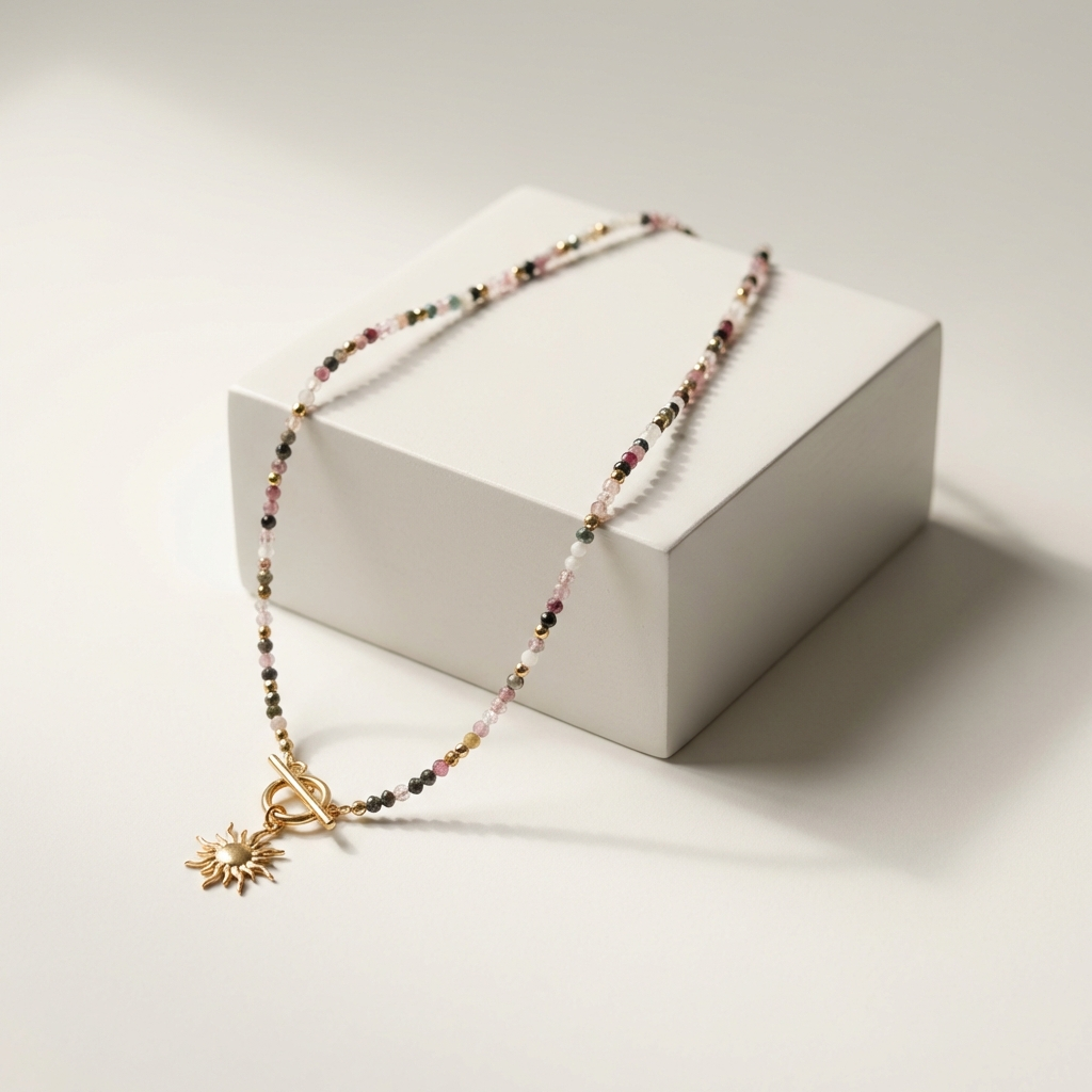 Naszyjnik Turmalin Gold - stal chirurgiczna - obrazek 2