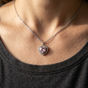 Naszyjnik Crystal Pink Heart- stal chirurgiczna