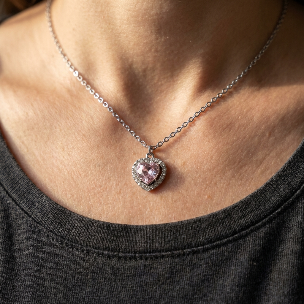 Naszyjnik Crystal Pink Heart- stal chirurgiczna