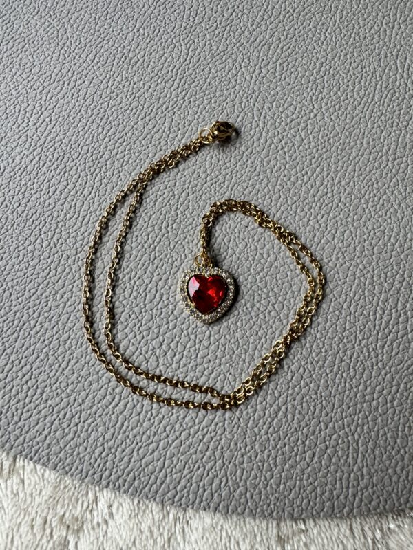 Naszyjnik Crystal Gold Red Heart- stal chirurgiczna