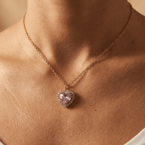 Naszyjnik Crystal Gold Pink Heart- stal chirurgiczna