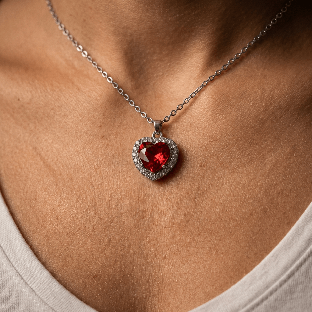 Naszyjnik Crystal Red Heart- stal chirurgiczna