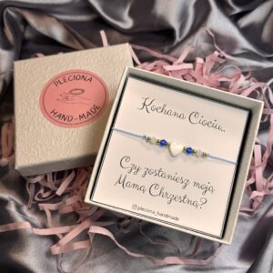 Bransoletka (niebieska) dla chrzestnej, serduszko z masy perłowej