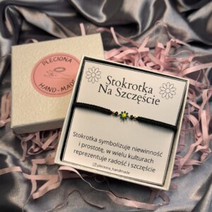 Regulowana bransoletka na szczęście z zieloną stokrotką ze stali szlachetnej