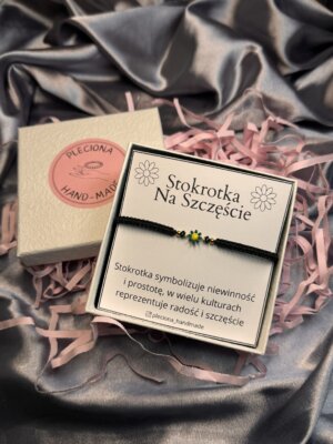 Regulowana bransoletka na szczęście z zieloną stokrotką ze stali szlachetnej