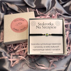 Regulowana bransoletka na szczęście z niebieską stokrotką ze stali szlachetnej