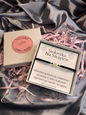 Regulowana bransoletka na szczęście z białą stokrotką ze stali szlachetnej