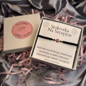 Regulowana bransoletka na szczęście z czerwoną stokrotką ze stali szlachetnej