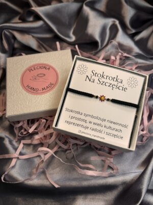 Regulowana bransoletka na szczęście z czerwoną stokrotką ze stali szlachetnej