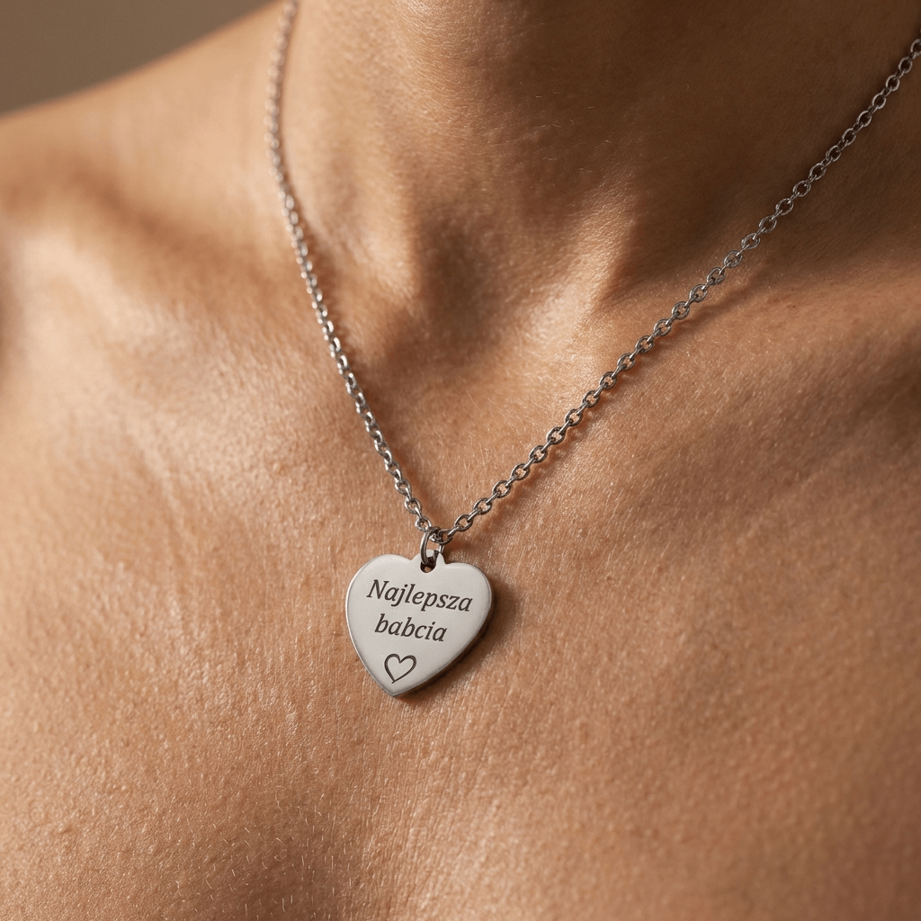 Personalizowany naszyjnik serduszko ze stali chirurgicznej z grawerem - obrazek 2